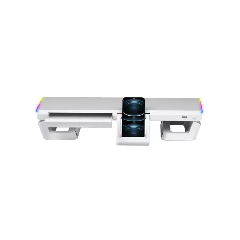 Mars Gaming MGS-ONE balta Chroma RGB monitora statīvs regulējama izmēra viedtālruņa un planšetdatora statīvs ar priekšējo USB 2.0