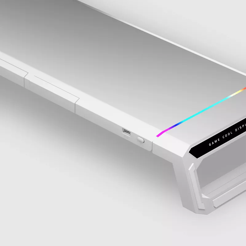 Mars Gaming MGS-ONE balta Chroma RGB monitora statīvs regulējama izmēra viedtālruņa un planšetdatora statīvs ar priekšējo USB 2.0