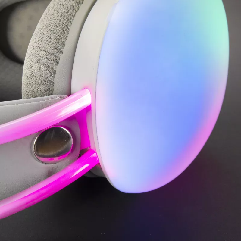 Mars Gaming MH-GLOW balta 360° Full Chroma RGB Flow galvas austiņas ar trokšņu slāpēšanas mikrofonu, ultra vieglu dizainu, atmiņas putu ausu spilventiņiem un universālu savietojamību