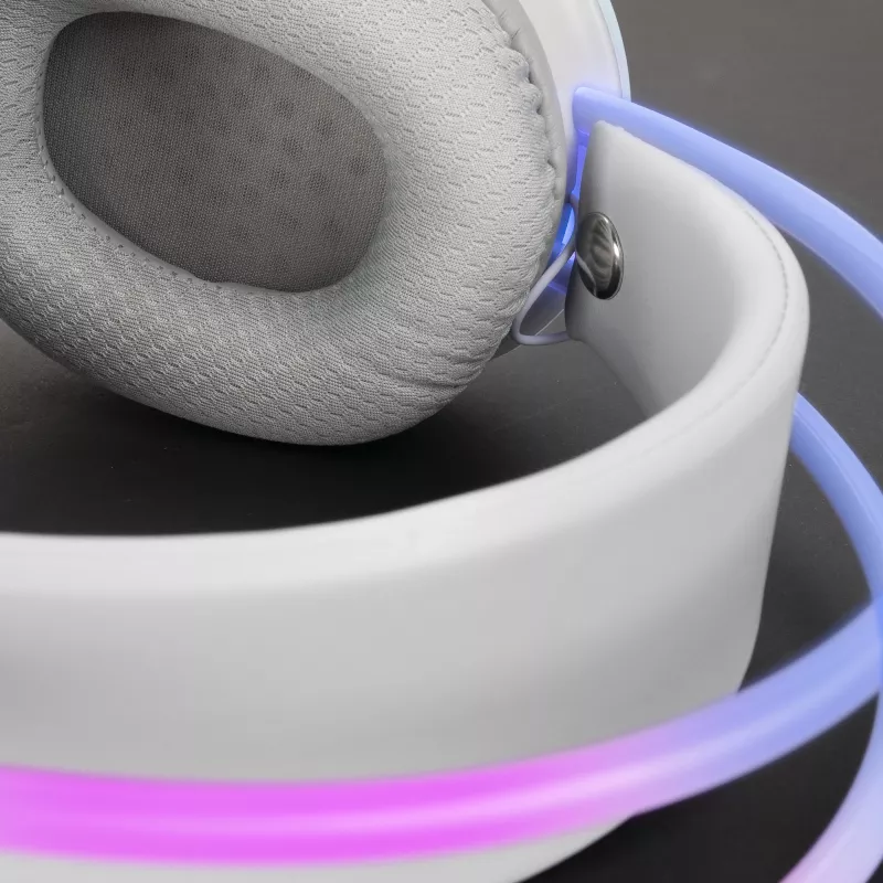 Mars Gaming MH-GLOW balta 360° Full Chroma RGB Flow galvas austiņas ar trokšņu slāpēšanas mikrofonu, ultra vieglu dizainu, atmiņas putu ausu spilventiņiem un universālu savietojamību