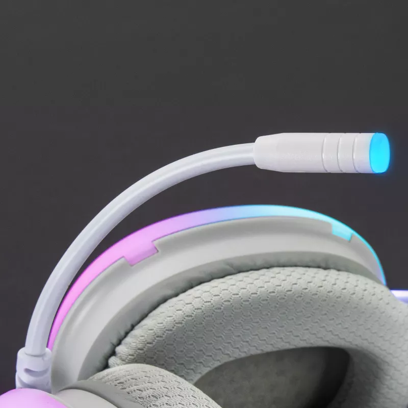 Mars Gaming MH-GLOW balta 360° Full Chroma RGB Flow galvas austiņas ar trokšņu slāpēšanas mikrofonu, ultra vieglu dizainu, atmiņas putu ausu spilventiņiem un universālu savietojamību