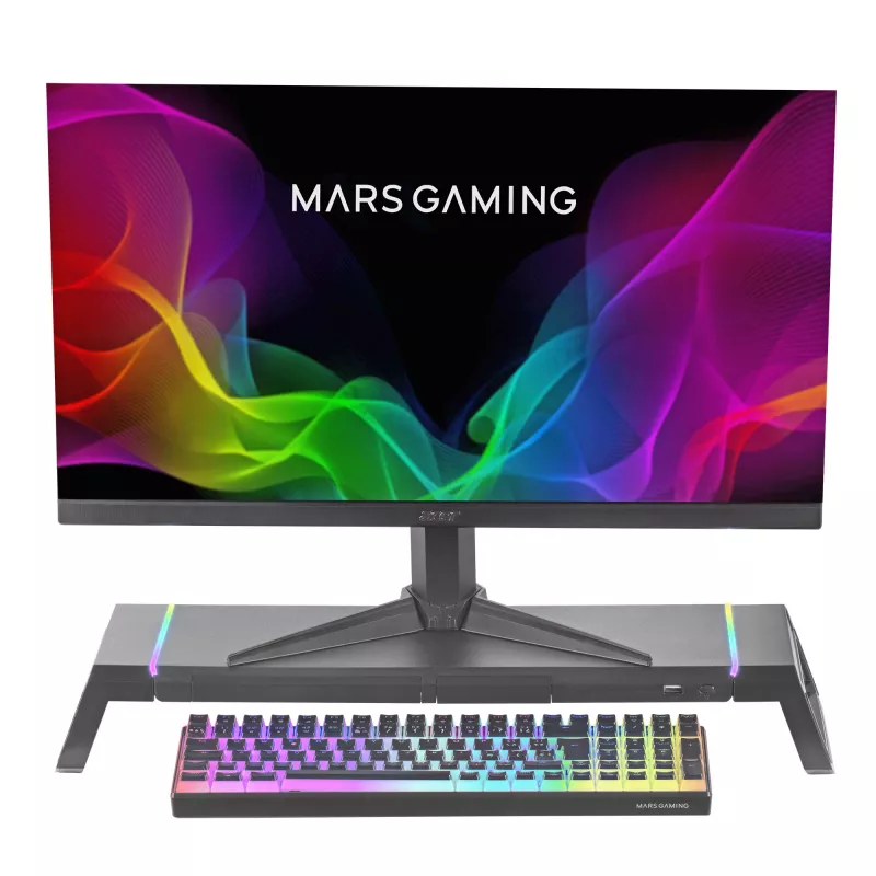Mars Gaming MGS-ONE Melns Chroma RGB Monitora statīvs regulējama izmēra viedtālruņa un planšetdatora statīvs priekšējais USB 2.0