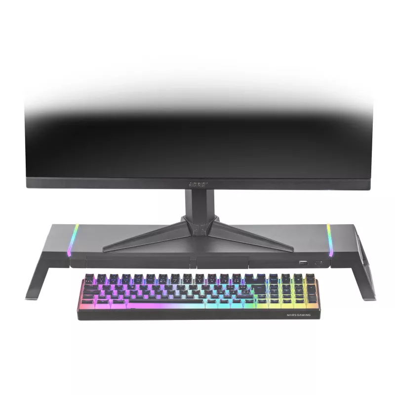Mars Gaming MGS-ONE Melns Chroma RGB Monitora statīvs regulējama izmēra viedtālruņa un planšetdatora statīvs priekšējais USB 2.0
