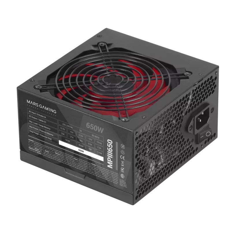 Mars Gaming MPIII650 PC ATX 650W barošanas bloks 5 gadu garantija Klusā AI-RPM tehnoloģija 85% efektivitāte Melns