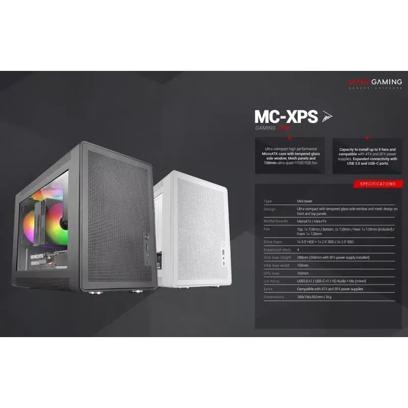 Datora korpuss Mars Gaming MCXPSW mATX Balts