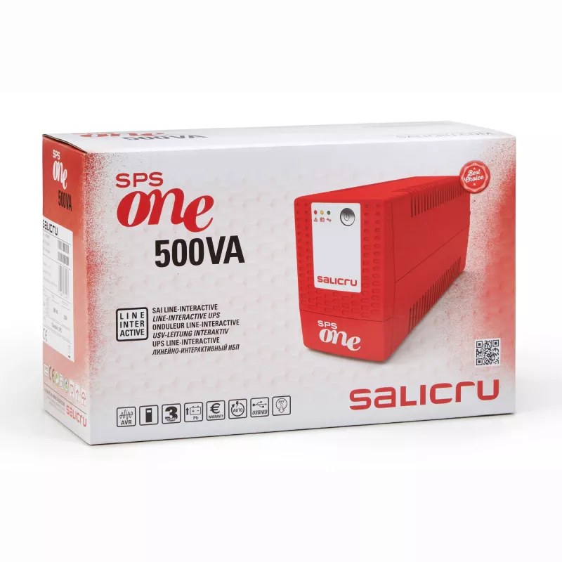 Salicru SPS 500 ONE, līnijas interaktīvais, 0,5 kVA, 240 W, sinusoidāls, 162 V, 290 V