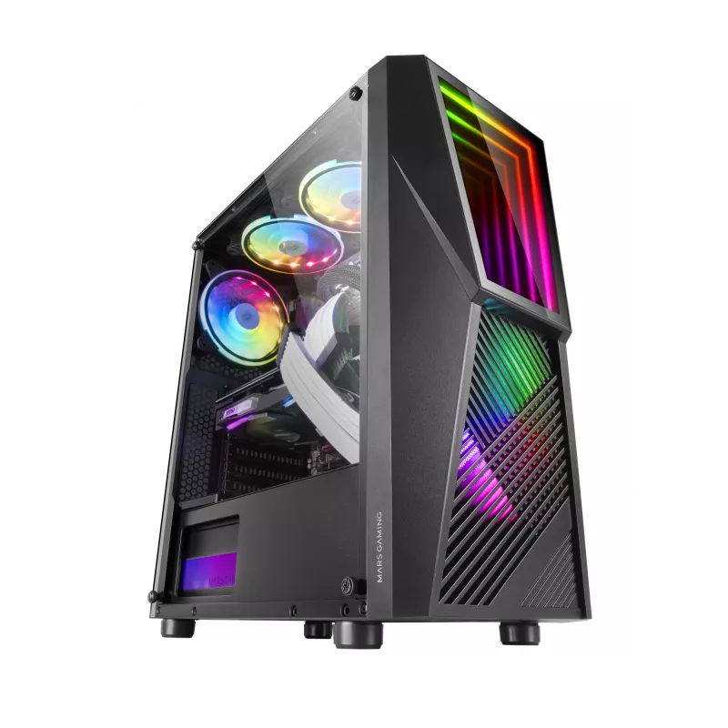 Mars Gaming MC777, ATX datora korpuss, ARGB apgaismojums, melns, PC, melns, ATX, micro ATX, Mini-ITX, zils, zaļš, sarkans, 15,8 cm, 31,8 cm