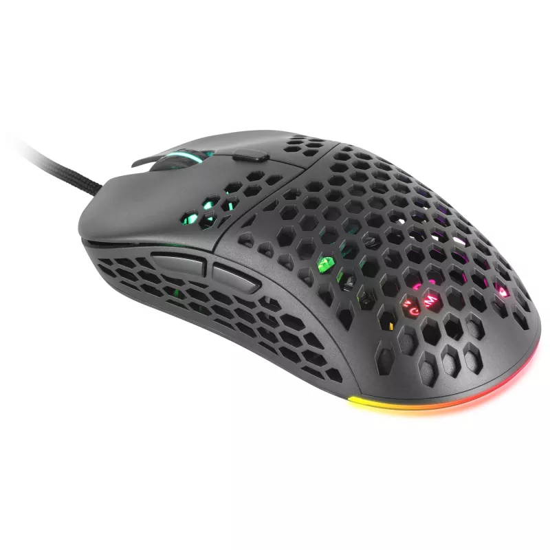 Mars Gaming MM55 melnā RGB Chroma spēļu pele īpaši viegla 55 g 12800 DPI HUANO mehāniskie slēdži