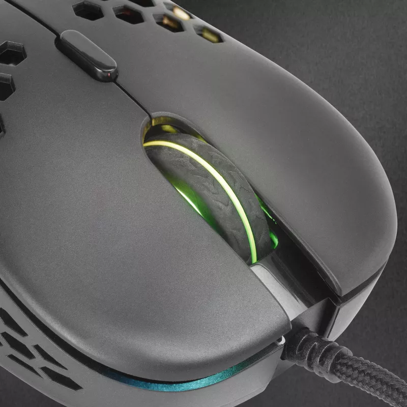 Mars Gaming MM55 melnā RGB Chroma spēļu pele īpaši viegla 55 g 12800 DPI HUANO mehāniskie slēdži