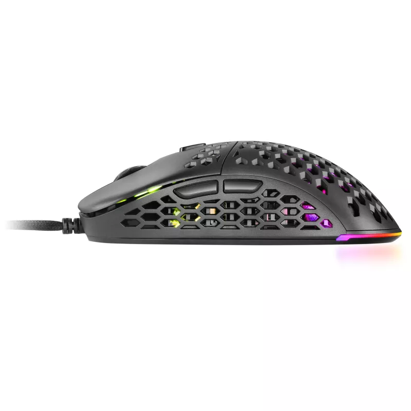 Mars Gaming MM55 melnā RGB Chroma spēļu pele īpaši viegla 55 g 12800 DPI HUANO mehāniskie slēdži