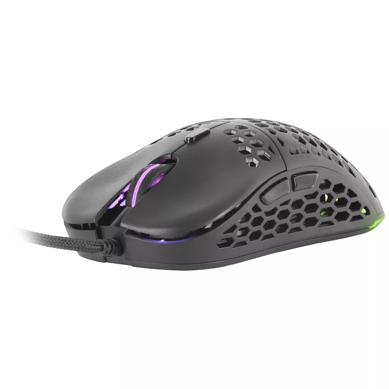 Mars Gaming MM55 melnā RGB Chroma spēļu pele īpaši viegla 55 g 12800 DPI HUANO mehāniskie slēdži