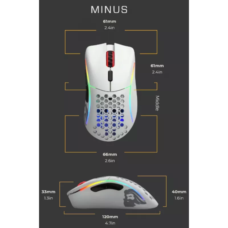 Glorious Gaming Glorious Model D Minus - Matte balta, labās rokas, optiskā, USB Type-A, 3200 DPI, 1 ms, Baltā