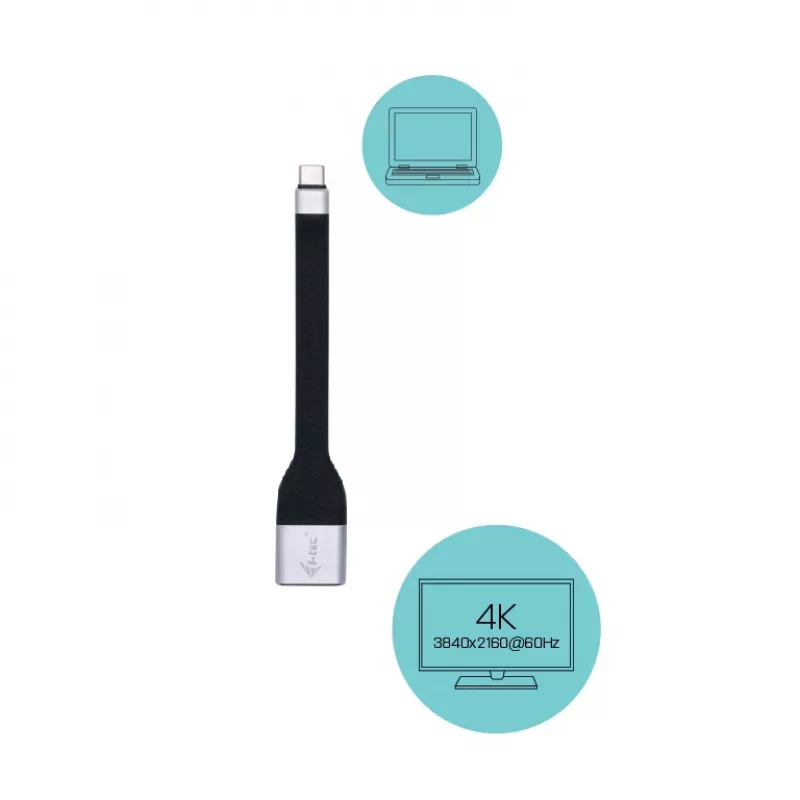 ITEC USB-C uz DisplayPort adapteris i-tec USB-C plakans DP Adapter 4K/60Hz, 0,11 m kabelis, melns