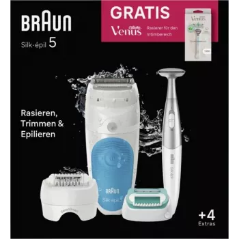 Braun Silk-épil 5 810 + Gillette Venus Trimmer 28 pincetes zila, balta