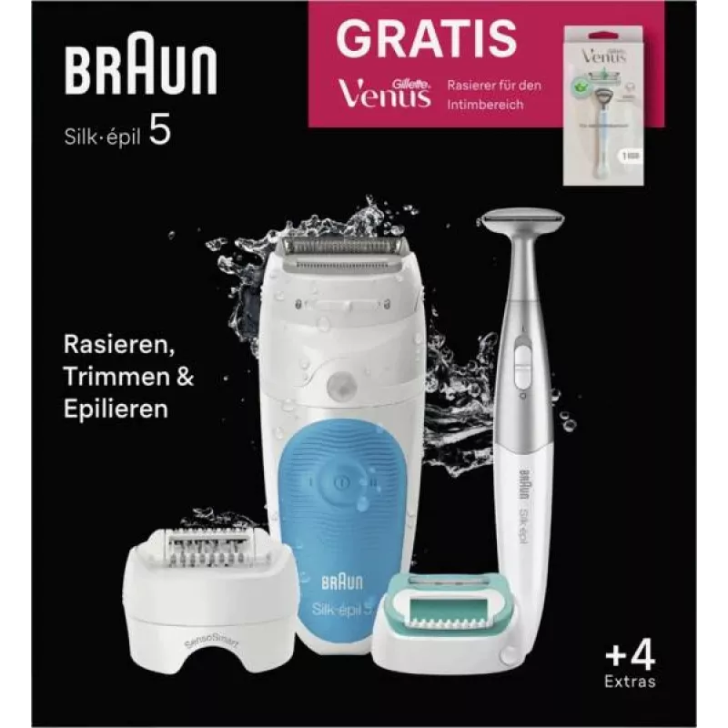 Braun Silk-épil 5 810 + Gillette Venus Trimmer 28 pincetes zila, balta