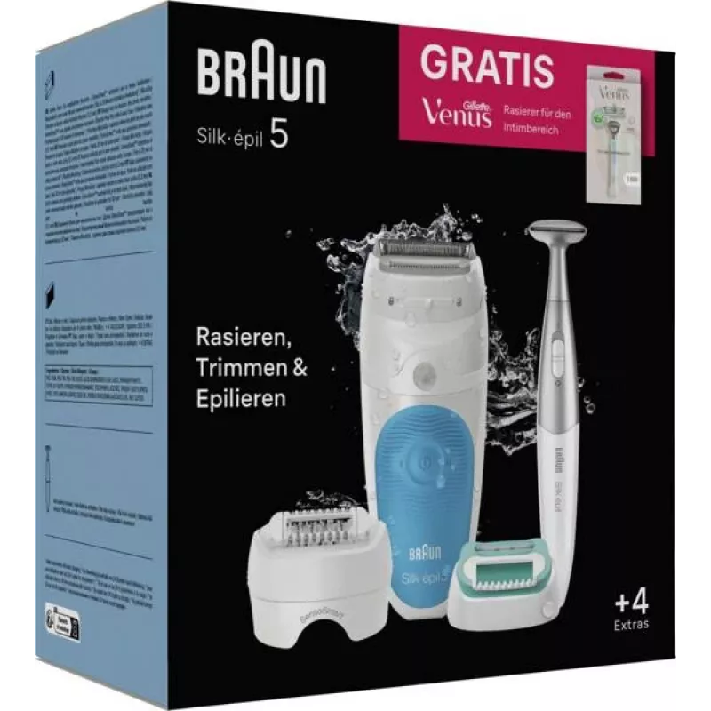 Braun Silk-épil 5 810 + Gillette Venus Trimmer 28 pincetes zila, balta