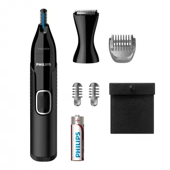Deguna trimmeris Philips 5000 NT5650/16 — darbināms ar baterijām, AA, ūdensnecaurlaidīgs, nerūsējošā tērauda asmeņi, 3 ķemmes, ceļojumu maciņš