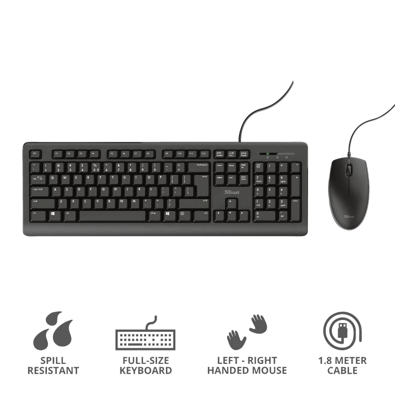Trust Primo tastatūra Pele iekļauta Universāla USB AZERTY, Beļģu, Melna