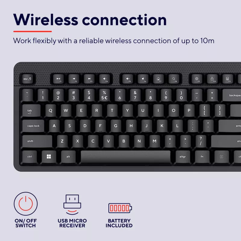 TRUST Ody II Full-size Wireless RF QWERTY Nordic Melns tastatūra