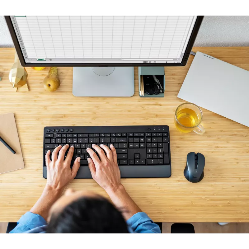 Trust Trezo tastatūra Pele iekļauta Birojs RF bezvadu AZERTY Beļģu Melna