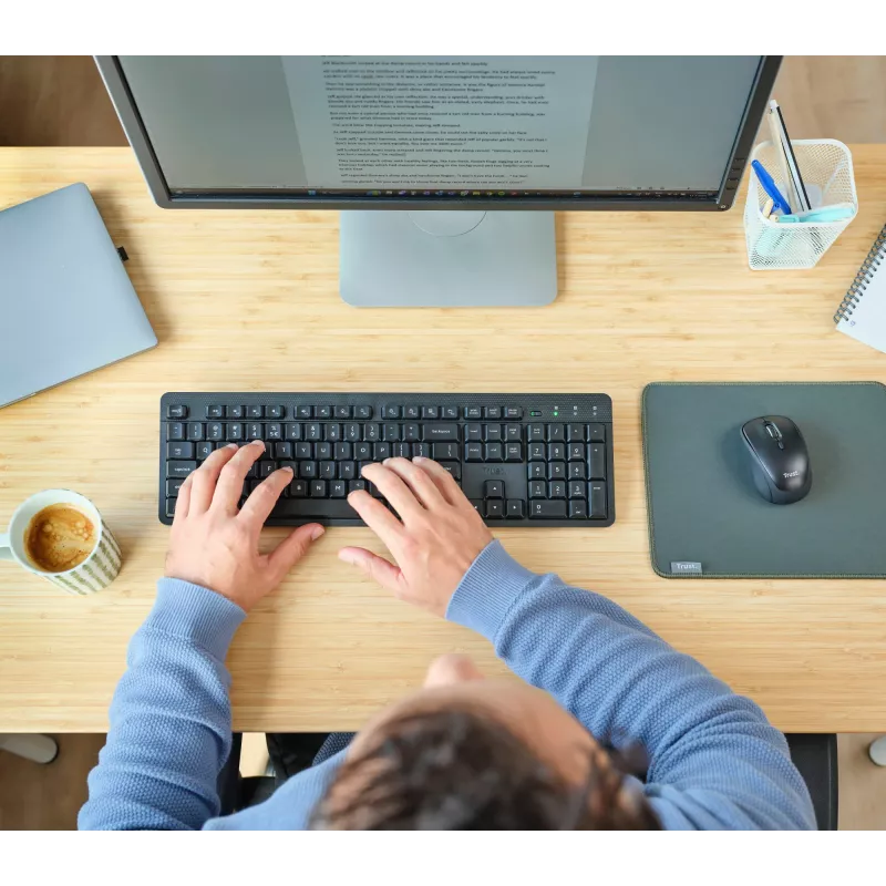 Trust Ody II tastatūra Pele iekļauta Birojs RF Bezvadu AZERTY Beļģu Melns