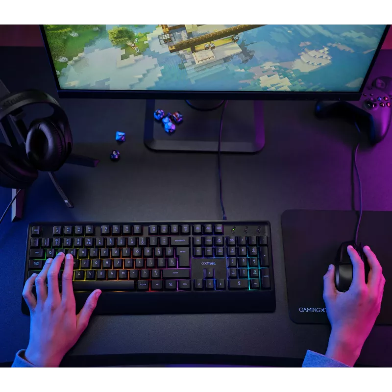 Trust GXT 792 Quadrox tastatūra Pelei iekļauta Spēļu USB QWERTY Beļģu Melna