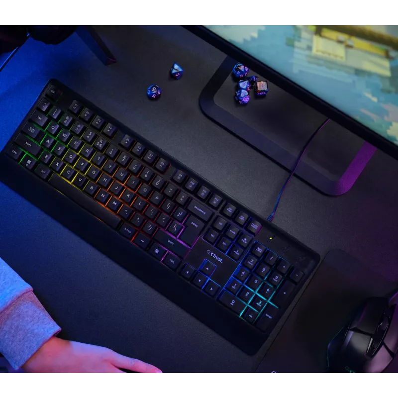 Trust GXT 792 Quadrox tastatūra Pelei iekļauta Spēļu USB QWERTY Beļģu Melna