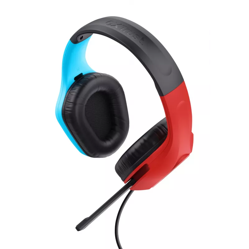 Trust GXT 416S Zirox austiņas ar vadu, galvas stīpu, spēlēm, melnas, ciāna, sarkanas