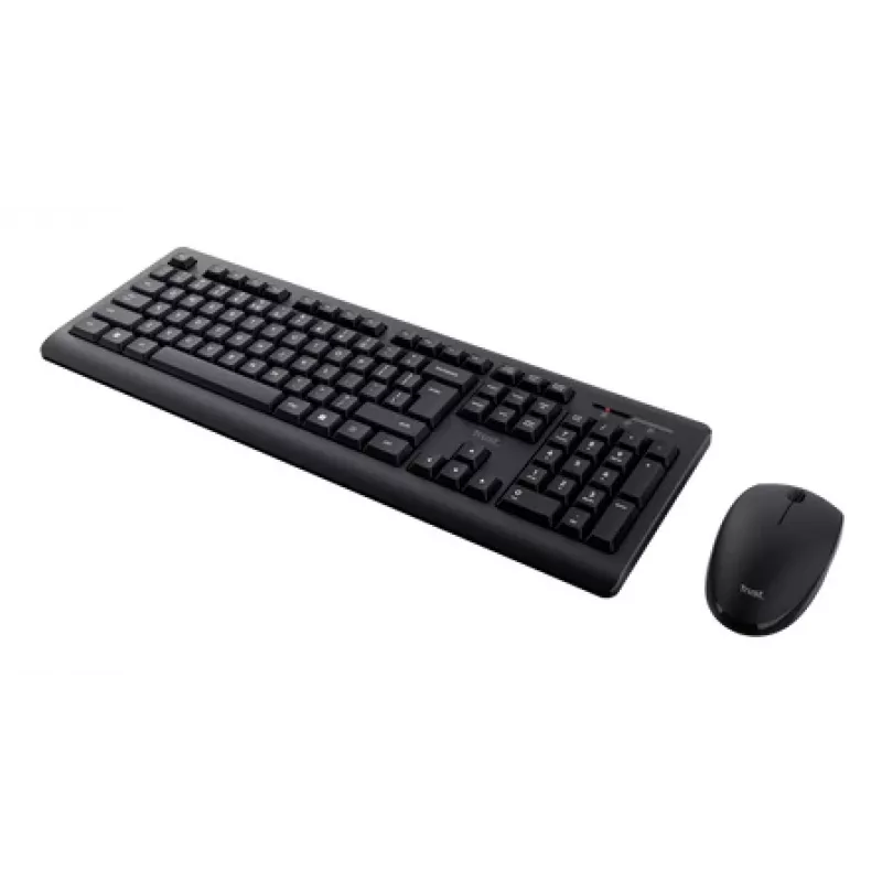 Bezvadu tastatūras un peles komplekts TRUST Primo – pilna izmēra QWERTY membrānas tastatūra, RF bezvadu savienojums, melna, ietver peli