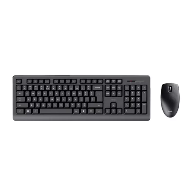 Bezvadu tastatūras un peles komplekts TRUST Primo – pilna izmēra QWERTY membrānas tastatūra, RF bezvadu savienojums, melna, ietver peli