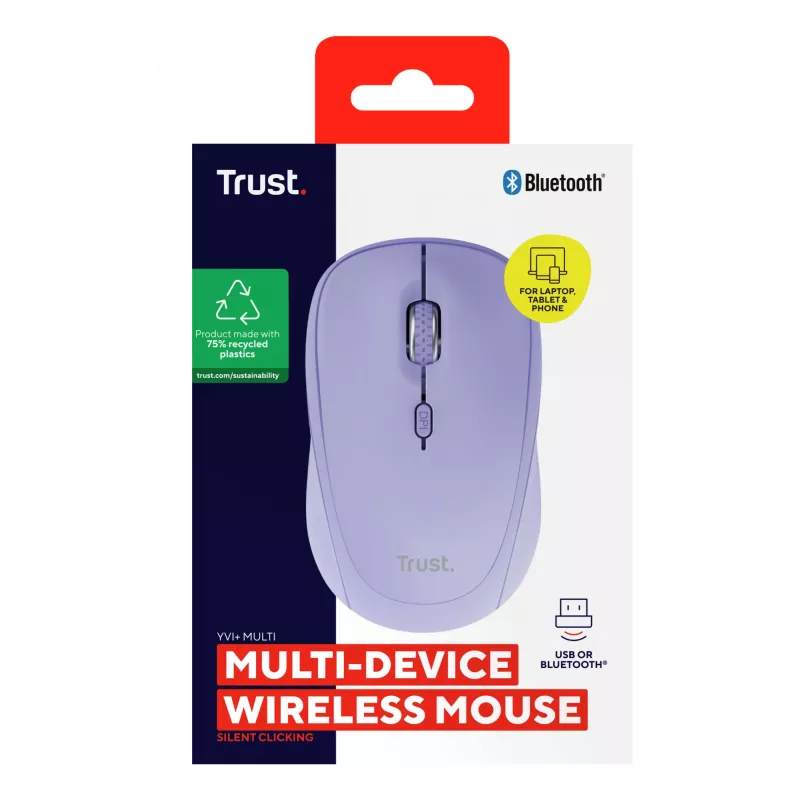 Trust Yvi+ pele Universāla Piemērota abām rokām RF bezvadu + Bluetooth Optiska 1600 DPI