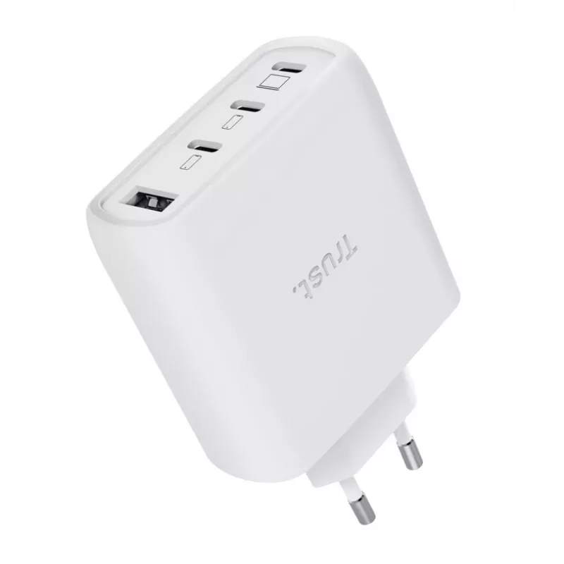 TRUST Maxo 65W iekštelpu maiņstrāvas ātrais lādētājs, 3x USB-C, maks. 20V, 2 m kabelis, balts