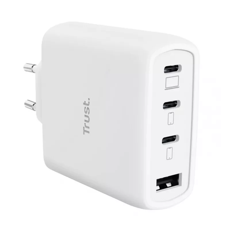 TRUST Maxo 65W iekštelpu maiņstrāvas ātrais lādētājs, 3x USB-C, maks. 20V, 2 m kabelis, balts