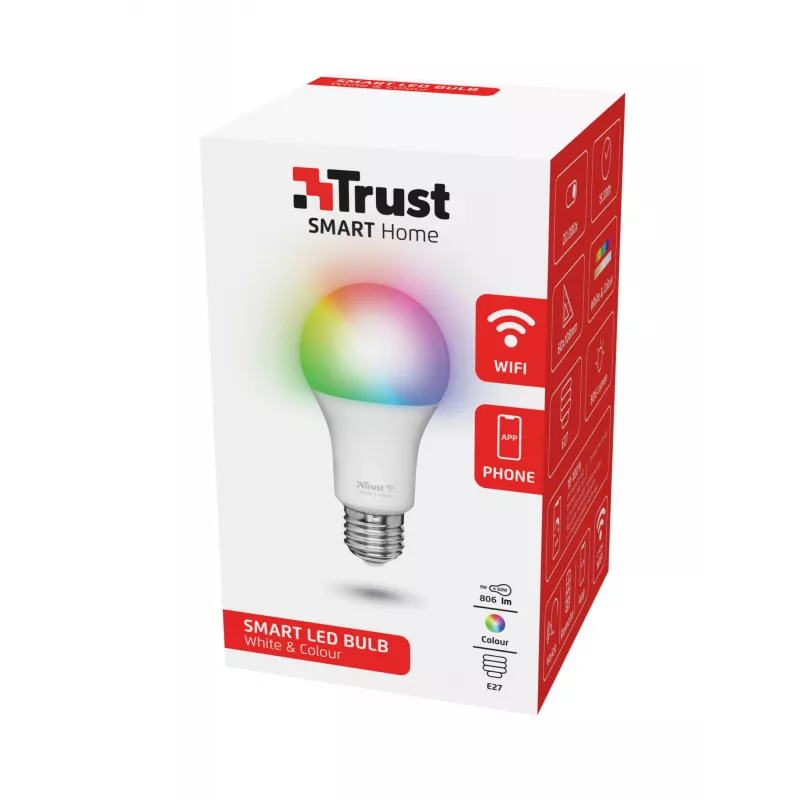 Viedā spuldze TRUST 71281 — Wi‑Fi, E27 ietvare, balta, 60×60×108 mm