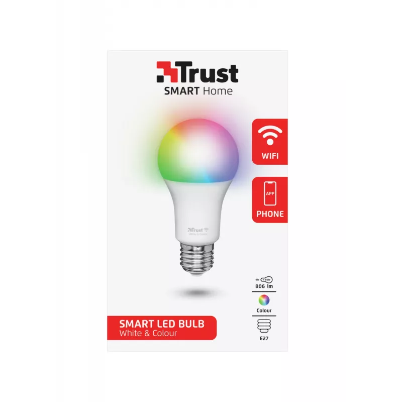 Viedā spuldze TRUST 71281 — Wi‑Fi, E27 ietvare, balta, 60×60×108 mm