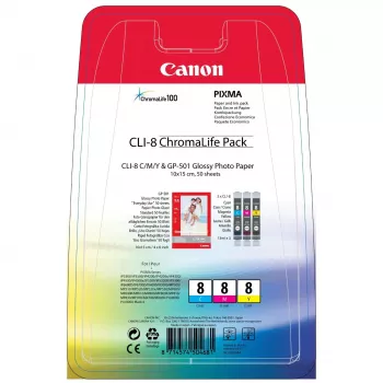 Canon CLI-8 Chromalife iepakojums tintes kasetnes 3 gab. oriģinālas ciāna, fuksīna, dzeltena