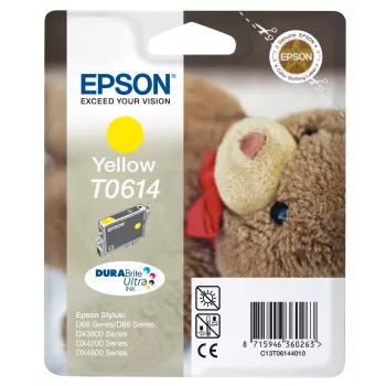 Epson Teddybear Singlepack dzeltena T0614 DURABrite Ultra tinte, dzeltena, uz pigmenta bāzes veidota tinte, 8 ml, 1 gab.