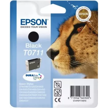 Epson Cheetah Singlepack Melns T0711 DURABrite Ultra tinte, Melns, Pigmenta bāzes tinte, 1 gab.