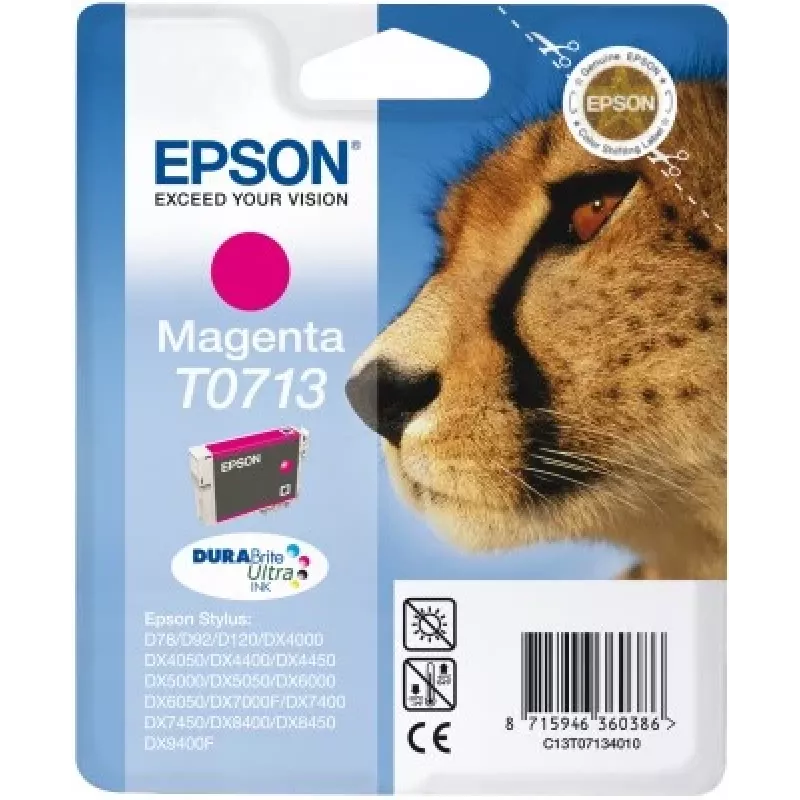 Epson Cheetah Singlepack fuksīna T0713 DURABrite Ultra tinte, fuksīna, Pigmenta tinte, 1 gab.