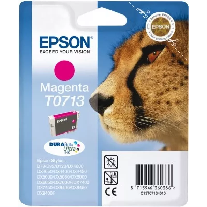 Epson Cheetah Singlepack fuksīna T0713 DURABrite Ultra tinte, fuksīna, Pigmenta tinte, 1 gab.
