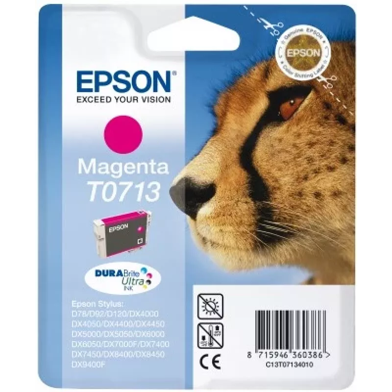 Epson Cheetah Singlepack fuksīna T0713 DURABrite Ultra tinte, fuksīna, Pigmenta tinte, 1 gab.