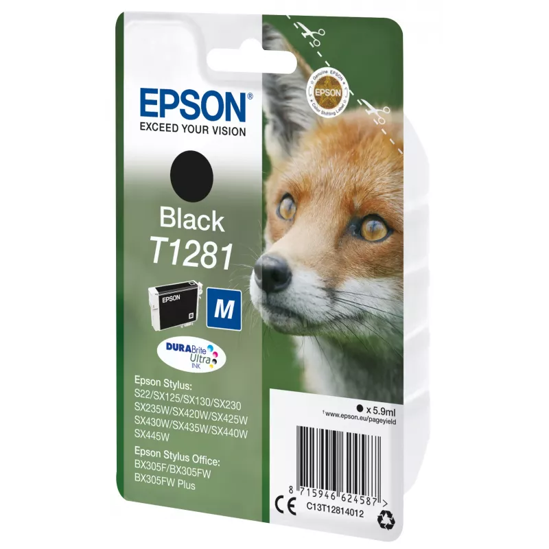 Epson T1281 Fox vienas pakas tintes kasetne melna