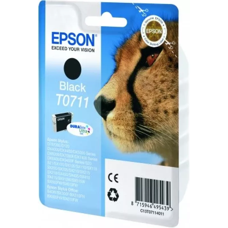 Epson Cheetah Singlepack Melns T0711 DURABrite Ultra tinte, melna, pigmenta tinte, 1 gab.