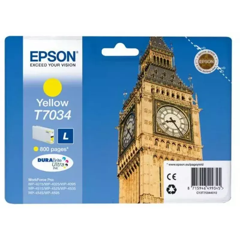 Tintes kasetne EPSON C13T70344010 dzeltena 0,8k