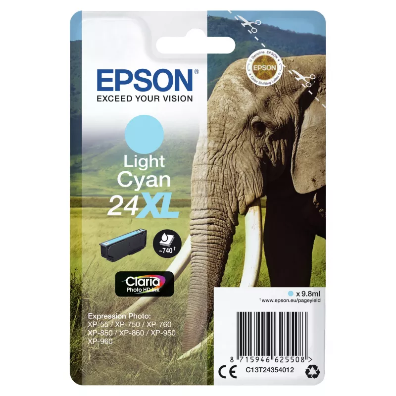 Epson Elephant Singlepack Light ciāna 24XL Claria Photo HD Ink