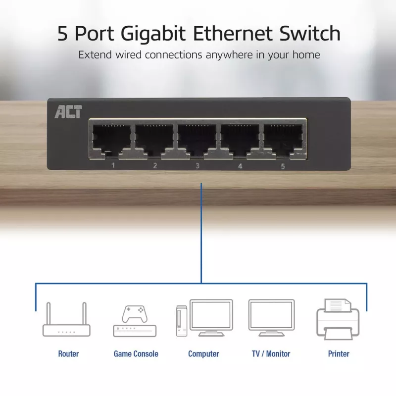 Nepārvaldāms slēdzis ACT AC4415 Gigabit Ethernet 5 porti 10 Gbit/s