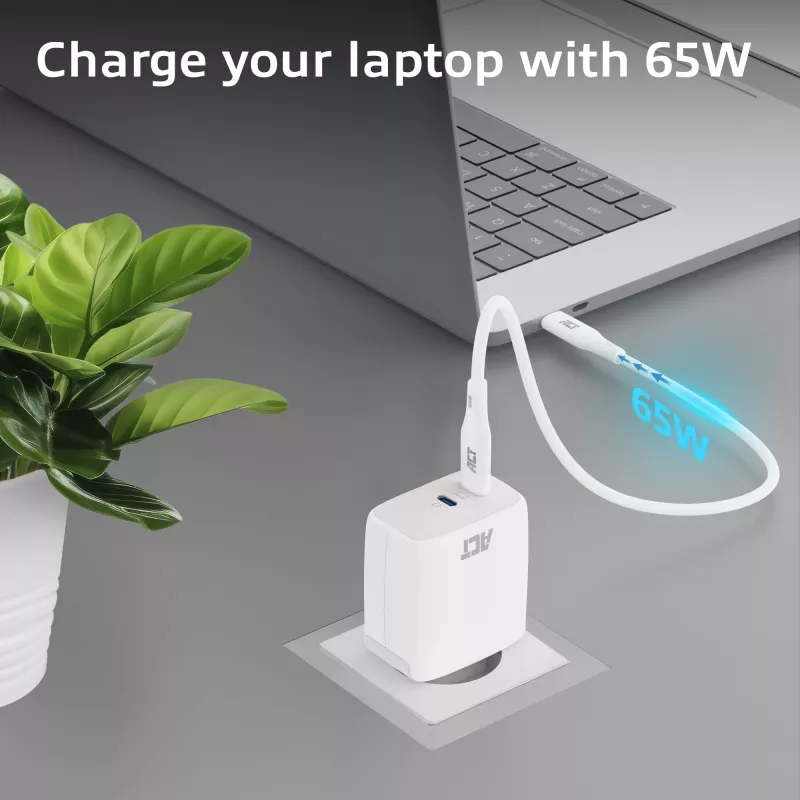 ACT USB-C lādētājs 65W 2 portu ar Power Delivery PPS un GaNFast
