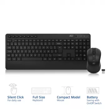 ACT bezvadu tastatūras un peles komplekts (Azerty), klusie klikšķi, videi draudzīgs, izgatavots no pārstrādātiem materiāliem