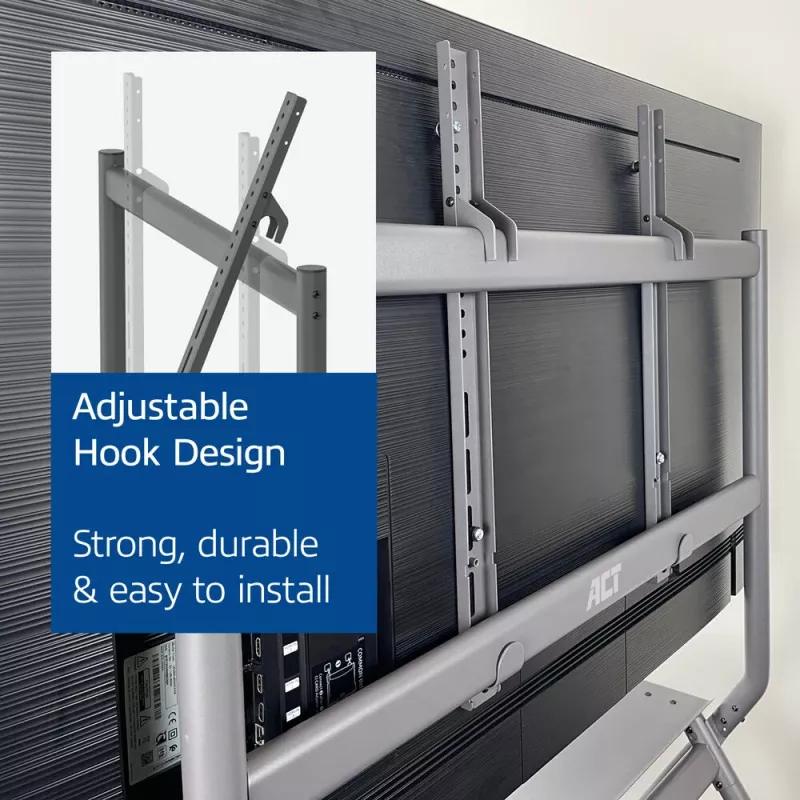ACT pārvietojams TV/monitoru grīdas statīvs, 50” līdz 86”, VESA, 127 cm (50 collas), 2,18 m (86 collas), 200 x 200 mm, 800 x 600 mm, Alumīnijs, Plastmasa, Tērauds, Pelēks