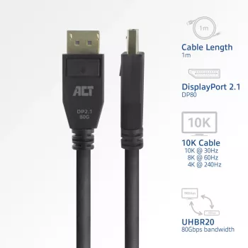 ACT AK4083 DisplayPort kabelis 3 m melns